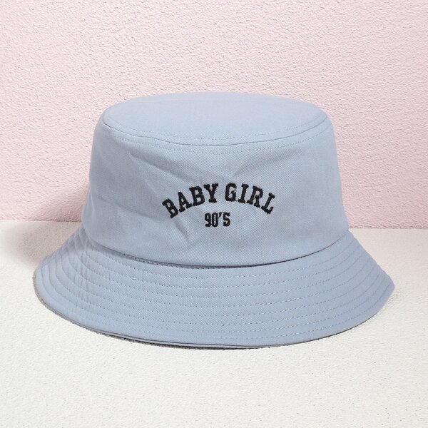 

Letter Embroidery Bucket Hat, Baby blue
