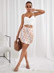 SHEIN Essnce Drawstring Ruched Rib Knit Cami Crop Top - White - View 4