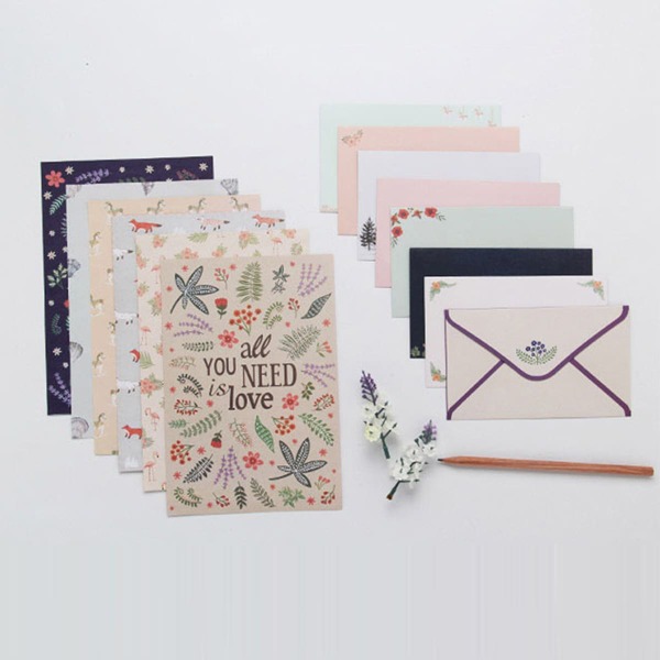 

9pcs Random Pattern Writing Paper & Envelope Set, Multicolor