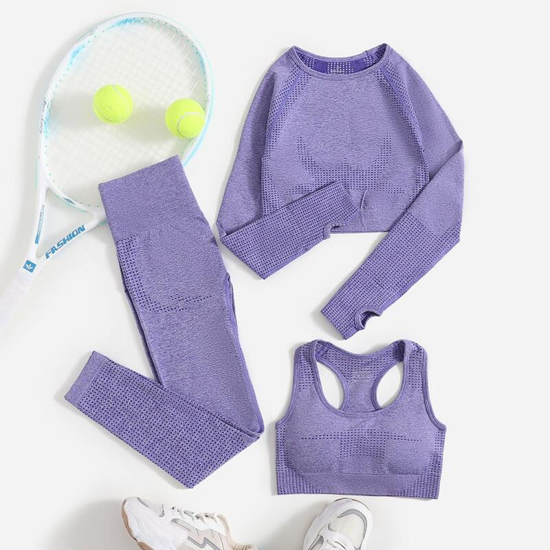 

3pcs Solid Super Elastic Sports Set, Purple
