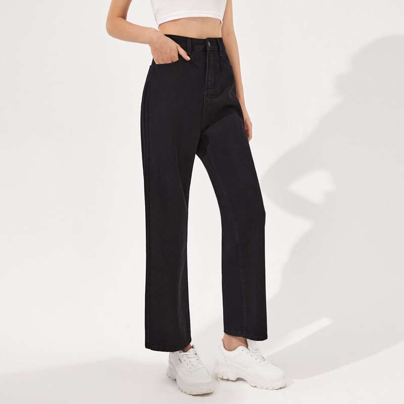 

Solid Slant Pocket Jeans, Black