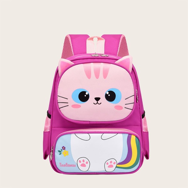 

Girls Cat Pattern Backpack, Hot pink