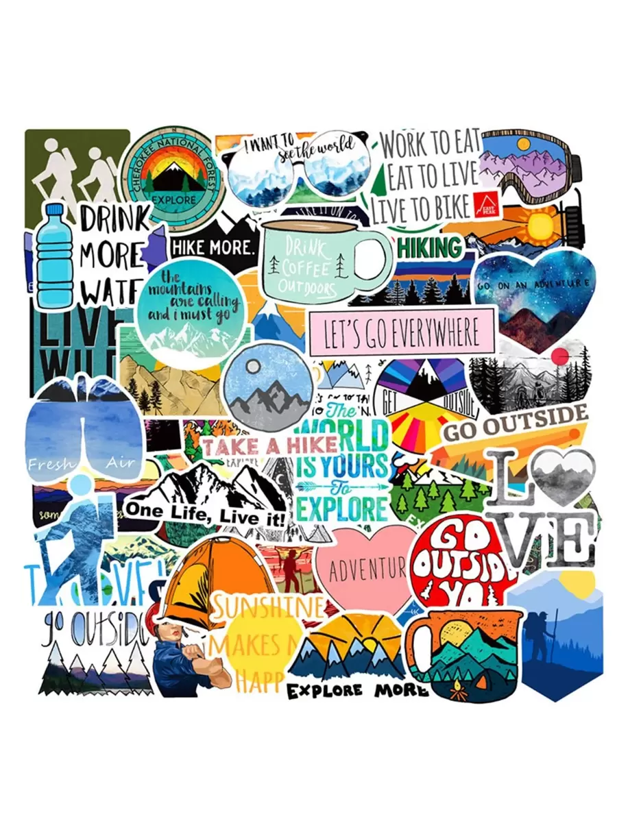 50 件户外探险涂鸦贴纸，适用于手机、滑板、户外露营、徒步旅行，防水乙烯基贴纸，适用于水瓶、笔记本、笔记本电脑，适合成人和青少年 - 彩色 - 查看 1