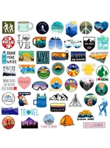 50 件户外探险涂鸦贴纸，适用于手机、滑板、户外露营、徒步旅行，防水乙烯基贴纸，适用于水瓶、笔记本、笔记本电脑，适合成人和青少年 - 彩色 - 查看 2