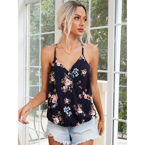 

Floral Print Cami Top, Navy blue