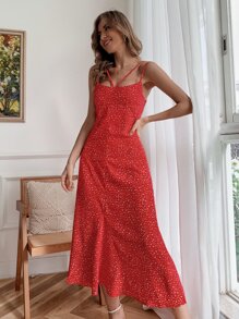 SHEIN Unity Ditsy Floral Backless Cami Dress - Red - View 6