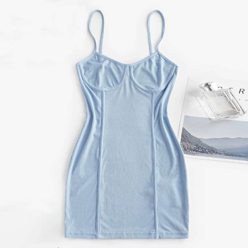 

Solid Ribbed Cami Dress, Baby blue