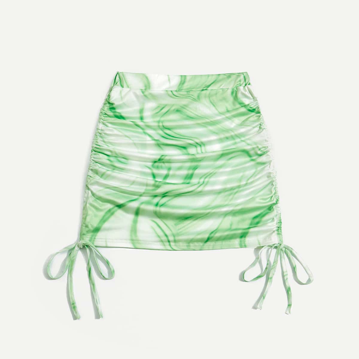

Graphic Drawstring Ruched Skirt, Green