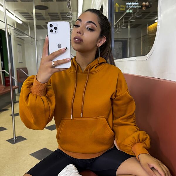 

Drop Shoulder Lantern Sleeve Hoodie, Orange