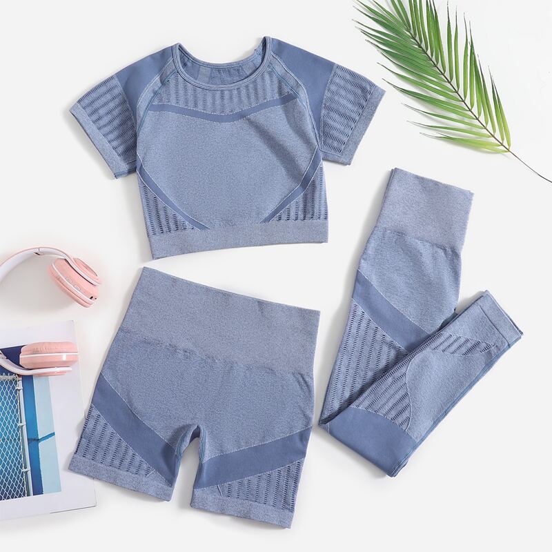 

3pcs Seamless Super Elastic Sports Set, Blue