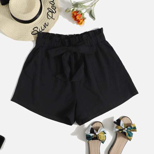 

Plus Solid Self Tie Shorts, Black