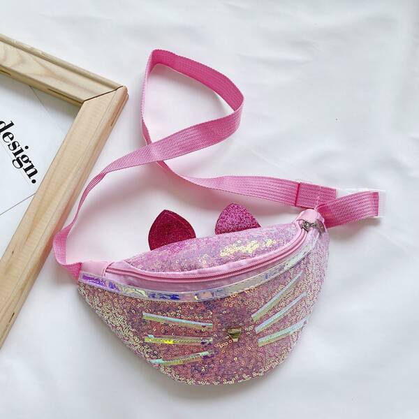 

Girls Cat Pattern Glitter Fanny Pack, Pink