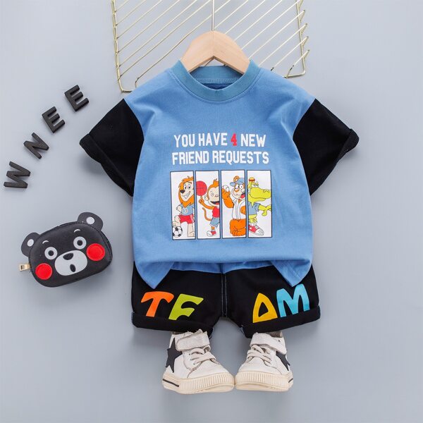 

Toddler Boys Slogan & Cartoon Graphic Tee & Track Shorts, Multicolor