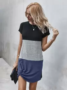 Colorblock Twist Hem Tee Dress - Multicolor - View 1