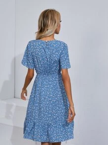 SHEIN Clasi Vestido floral bajo con fruncido - Azul - Ver 2