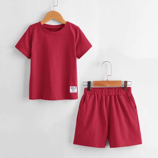 

Toddler Boys Letter Patched Tee With Shorts, Red