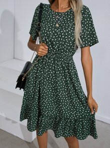 SHEIN Clasi Vestido línea A floral bajo con fruncido - Multicolor - Ver 1