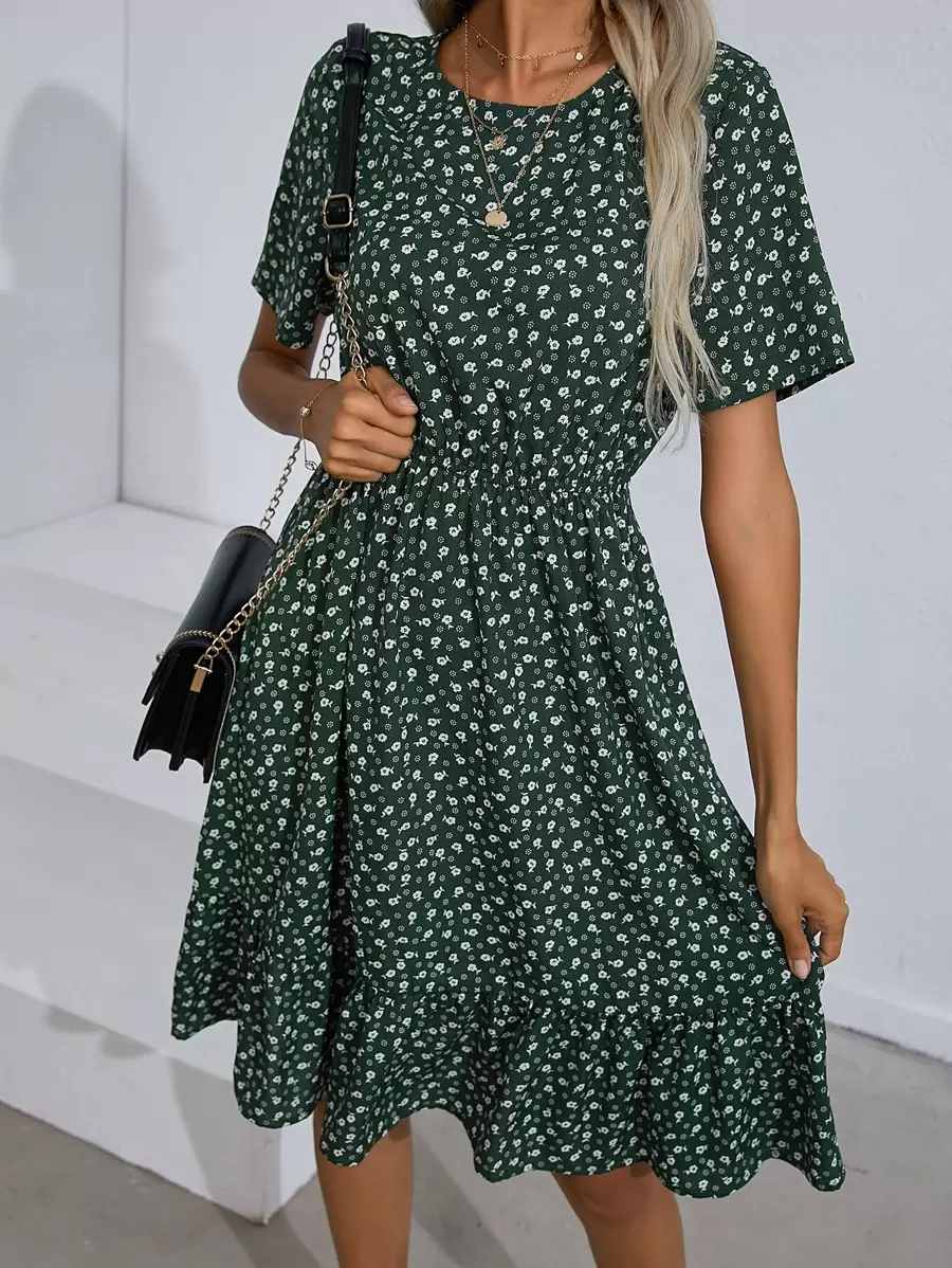 SHEIN Clasi Vestido línea A floral bajo con fruncido - Multicolor - Ver 1