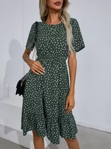 SHEIN Clasi Vestido línea A floral bajo con fruncido - Multicolor - Ver 3