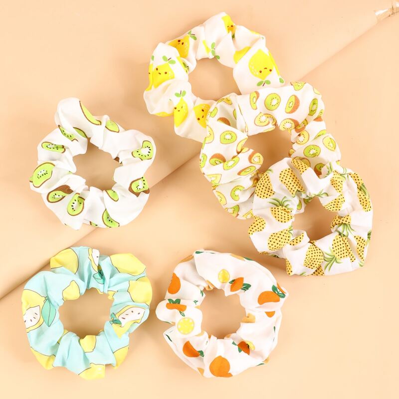 

6pcs Fruit Print Scrunchie, Multicolor