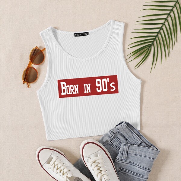 

Scoop Neck Letter Graphic Tank Crop Top, White
