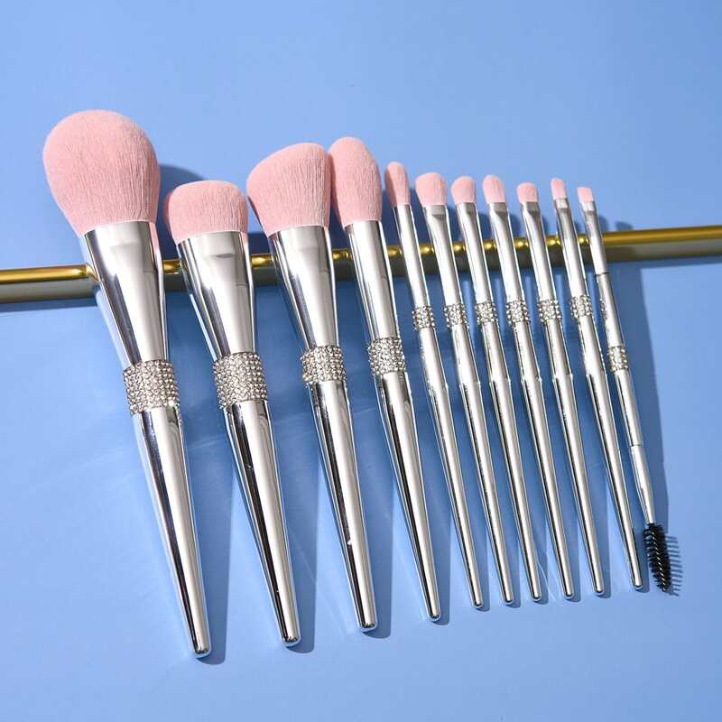 

11pcs Rhinestone Makeup Brush Set, Silver