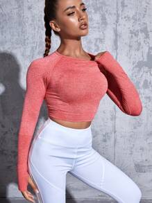 Solid Seamless High Elastic Crop Sports Tee - Watermelon Pink - View 4