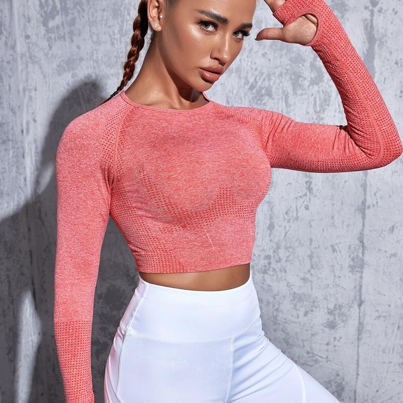 

Solid Seamless High Elastic Crop Sports Tee, Watermelon pink