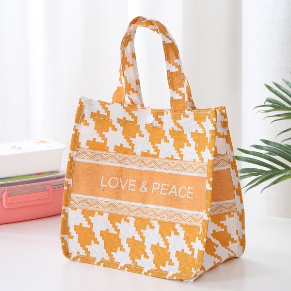 

Houndstooth Pattern Insulated Lunch Box Bag, Orange