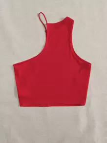 SHEIN EZwear Asymmetrical Neck Tank Top - Red - View 3