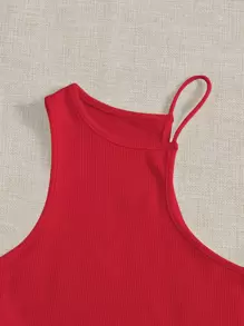 SHEIN EZwear Asymmetrical Neck Tank Top - Red - View 5