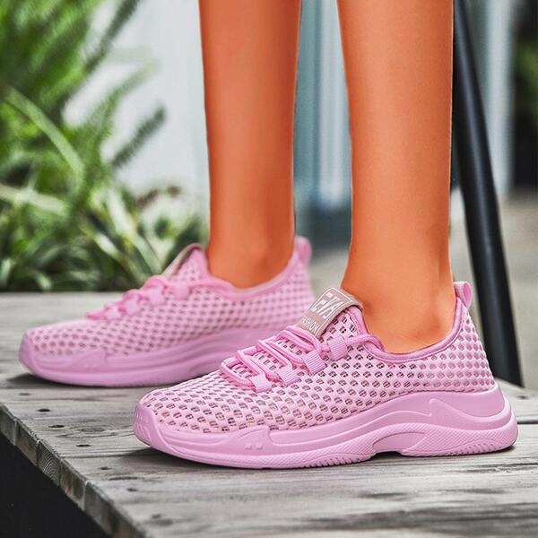 

Letter Graphic Perforated Running Shoes, Pink