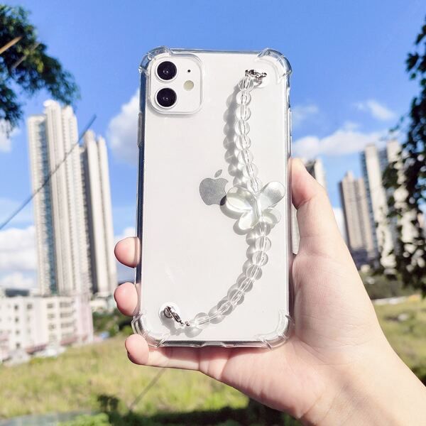 

Letter Design Hand Strap Phone Case, Clear