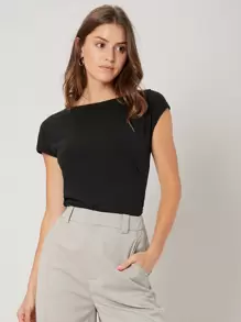 SHEIN Viscose Slim Top - Black - View 1