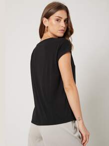 SHEIN Viscose Slim Top - Black - View 3