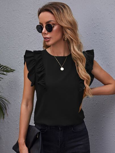 SHEIN Clasi Buton fırfır Sade Sevimli Bluzlar