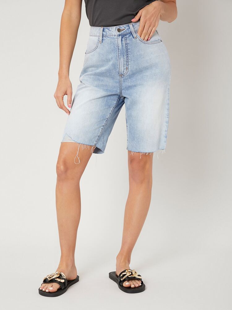 Bermuda Raw Hem Denim Shorts