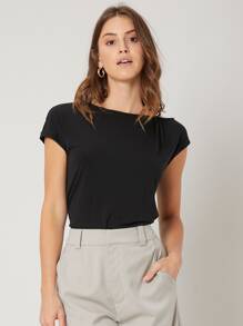 SHEIN Viscose Slim Top - Black - View 8