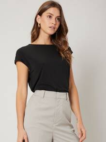 SHEIN Viscose Slim Top - Black - View 10