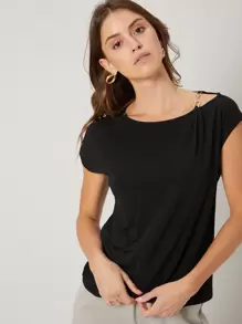 SHEIN Viscose Slim Top - Black - View 2