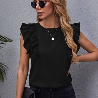 Ruffle Armhole Solid Top