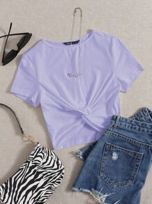 SHEIN EZwear Camiseta unicolor bajo girante - Lila Púrpura - Ver 1