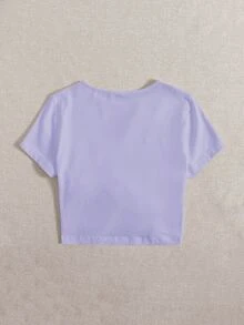 SHEIN EZwear Camiseta unicolor bajo girante - Lila Púrpura - Ver 2