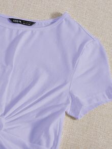 SHEIN EZwear Camiseta unicolor bajo girante - Lila Púrpura - Ver 3