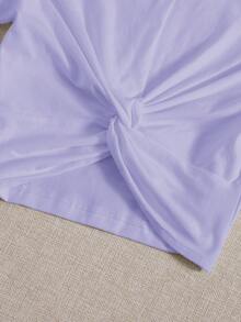 SHEIN EZwear Camiseta unicolor bajo girante - Lila Púrpura - Ver 4