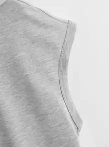 SHEIN Unity High Low Hem Drawstring Hooded Tee - Grey - View 3