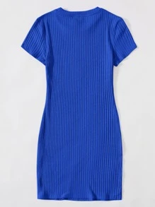 SHEIN EZwear Vestido ajustado tejido de canalé unicolor - azul real - Ver 2