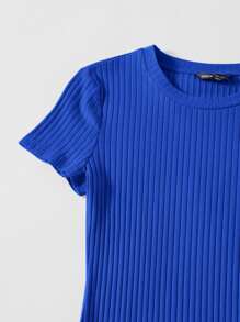 SHEIN EZwear Vestido ajustado tejido de canalé unicolor - azul real - Ver 4