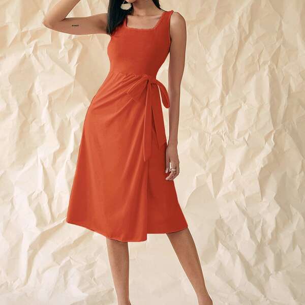 

Wrap Knot Solid Dress, Burnt orange