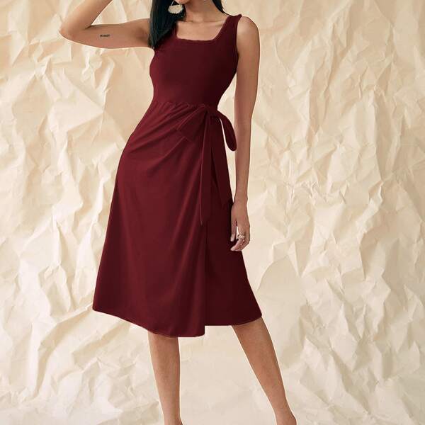 

Wrap Knot Solid Dress, Burgundy